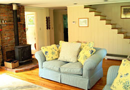 Living room with woodstove